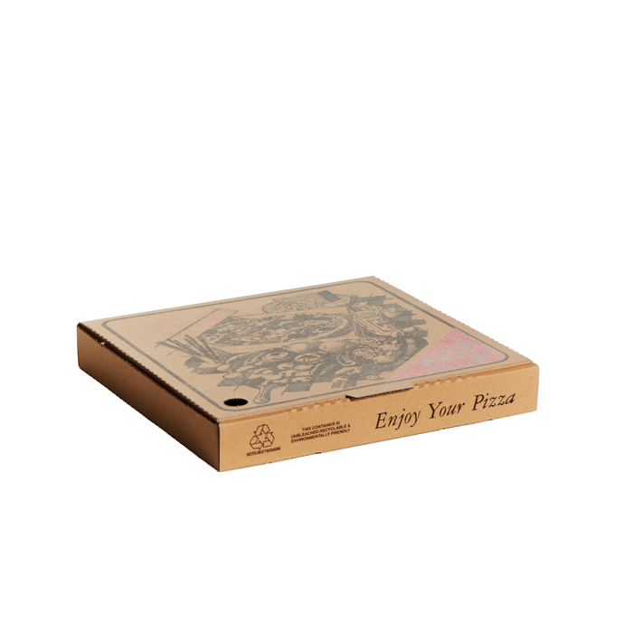 11" Inch Takeaway Kraft Pizza Box Generic Print - 100/CTN - TEM IMPORTS™