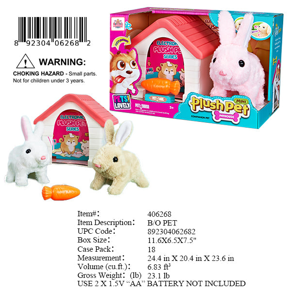 11.6X6.5X7.5"B/O IC PLUSH RABBIT & PET HOUSE PLAY