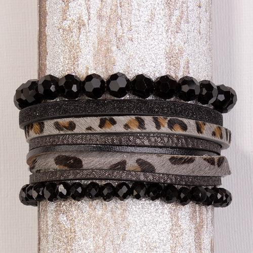 74721 - Leopard and Beaded Bracelet - Black