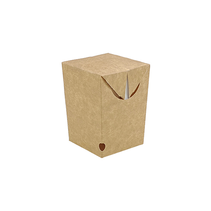 A small brown cardboard chip box with a top opening, suitable for take-out food containers.