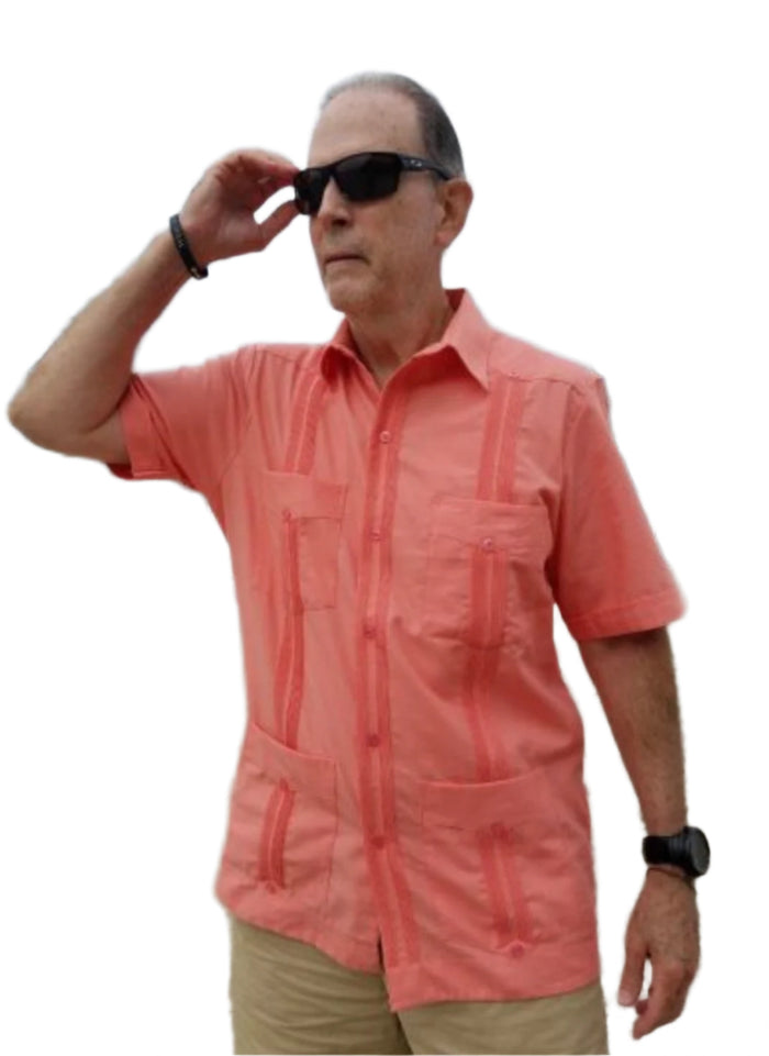 Casual Short Sleeve Shirt Coral Guayabera