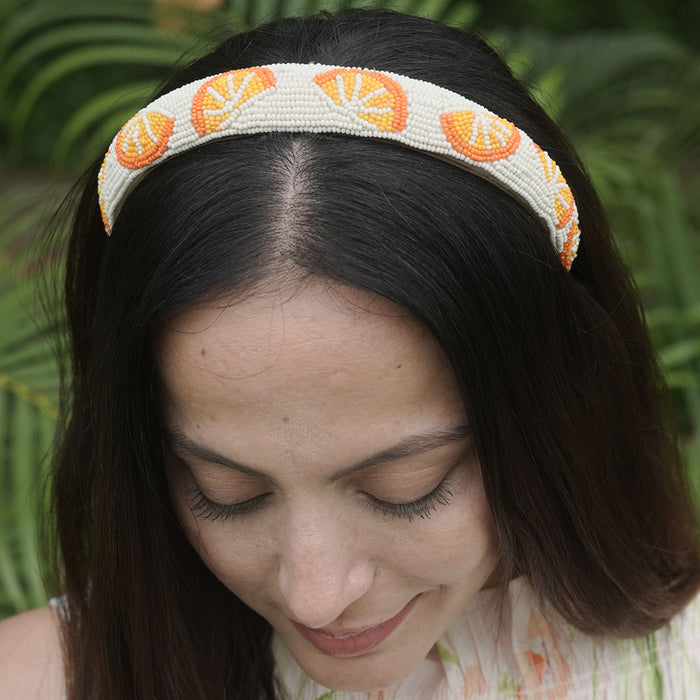 Orange Embroidered Hairband - Orange & Yellow