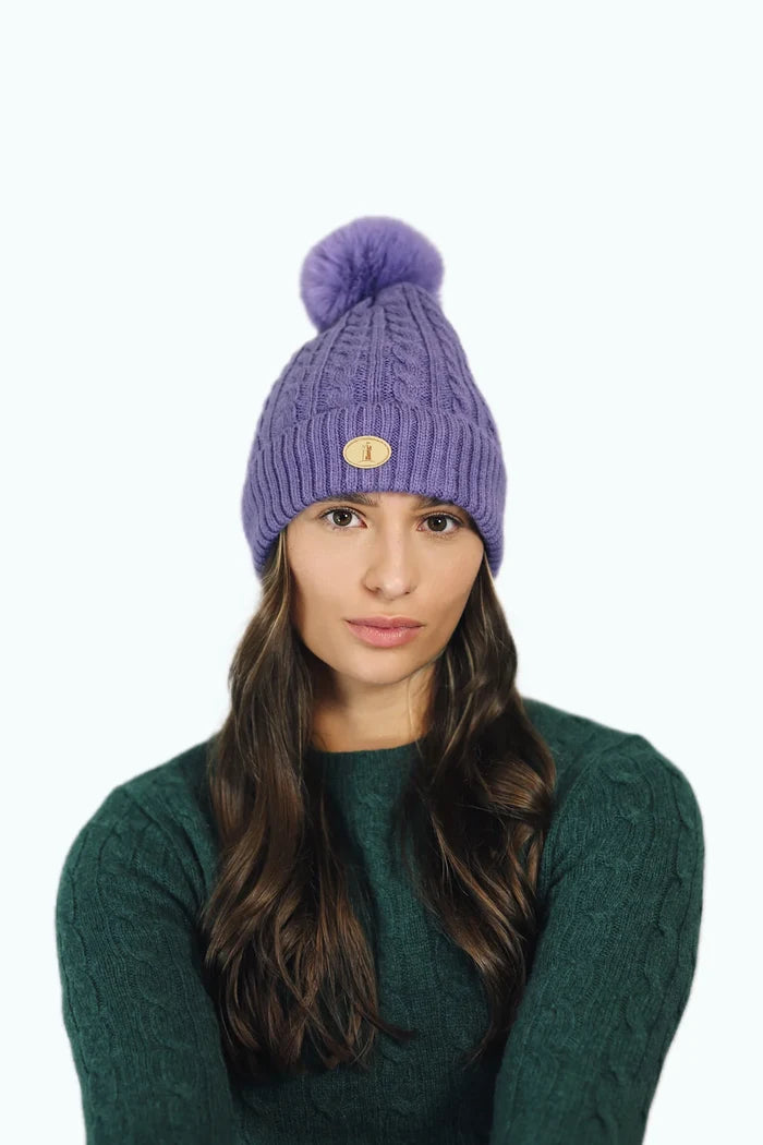 Purple Cable Knit Bobble Hat