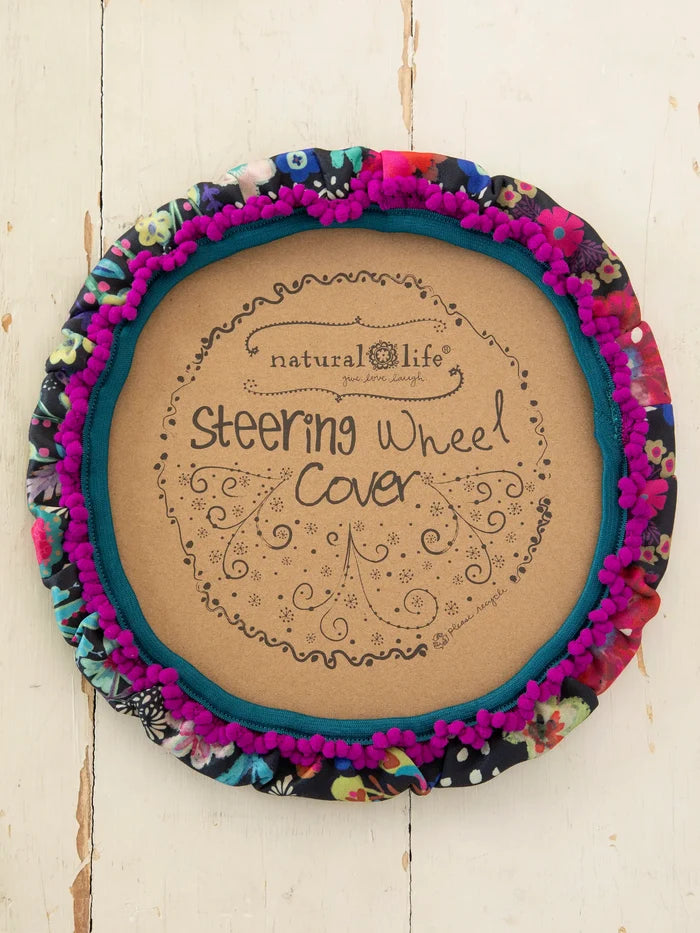 Steering Wheel Cover, 15" - Black Floral-view 2