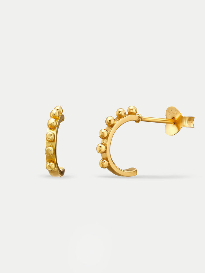 Sterling Silver Gold Plated Dot Hoop Drop Stud Earrings | Gold-Image 2