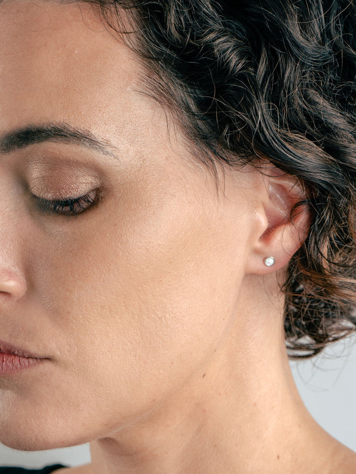 Sterling Silver Opal Circle Stud Earrings | Silver-Image 3
