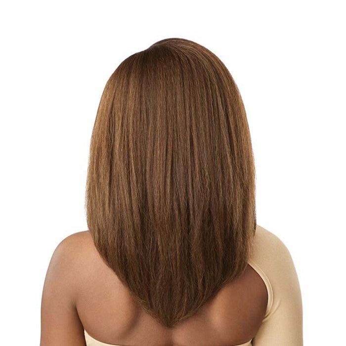 OUTRE melted hairline lace front wig medium brown straight shoulder length shown from back on model