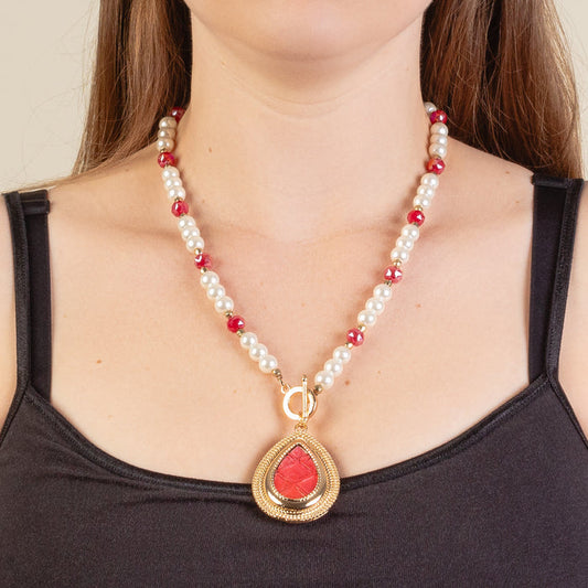 1266 - Western Pendant Necklace - Red