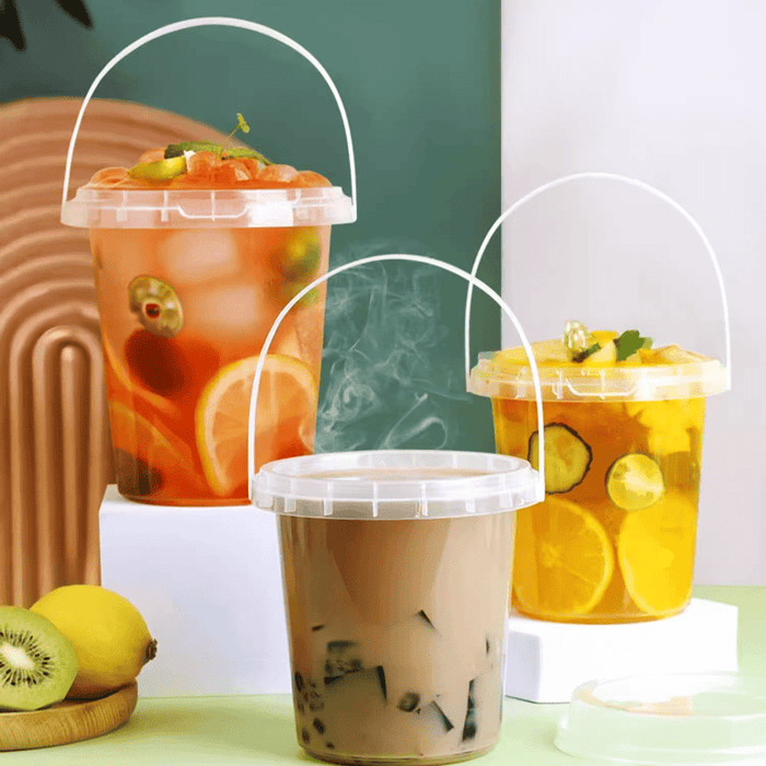 34oz/1000mL Clear Fruit/Milk Tea Tamper Proof Bucket Cups - TEM IMPORTS™