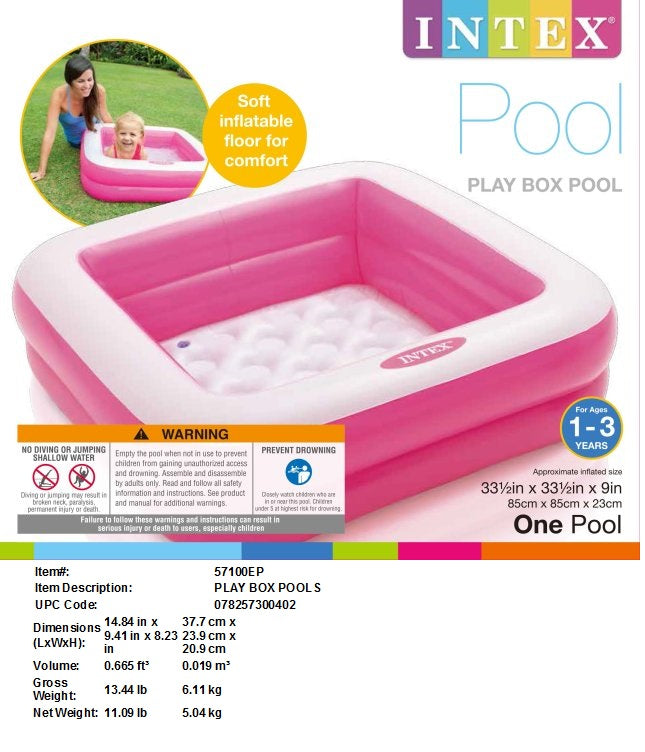 34X34X10"INTEX PLAYBOX POOL AGE 1-3
