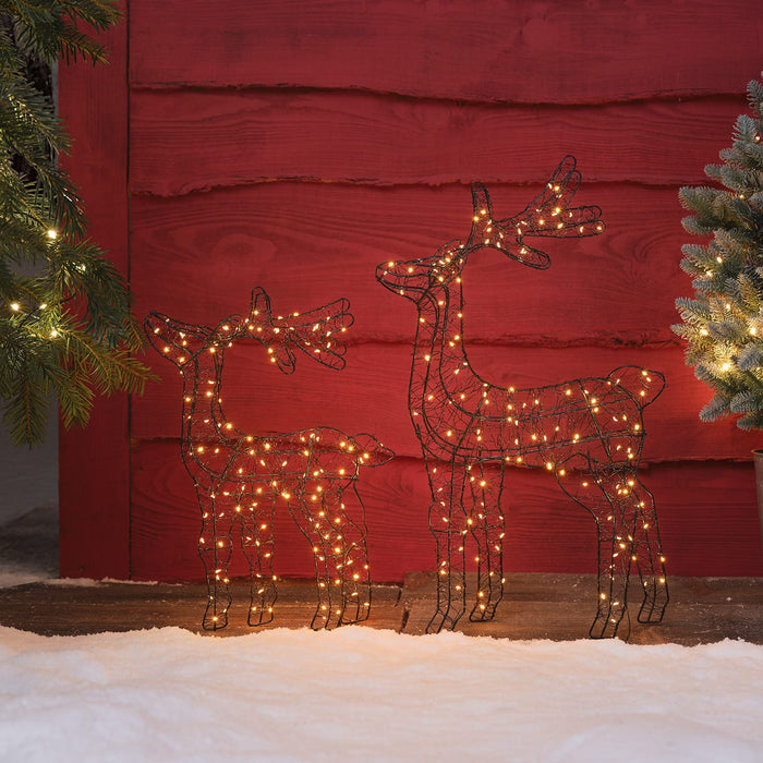 56cm Warm White Micro LED Wire Reindeer Decoration Duo