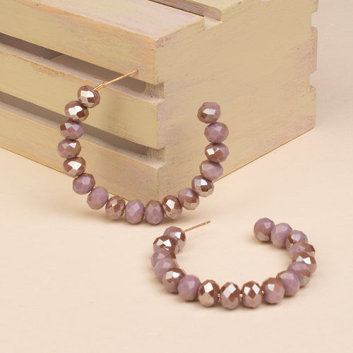 73940 - 9 Crystal Beaded Hoop Earrings - Purple Brown