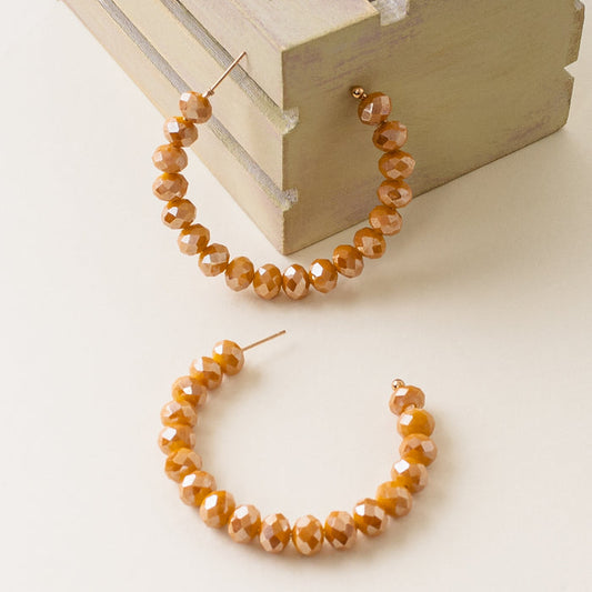 73940-22 - Crystal Beaded Hoop Earrings - Gold