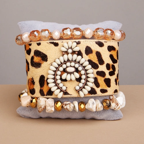 74707 - Stacked Bracelets - Ivory Leopard