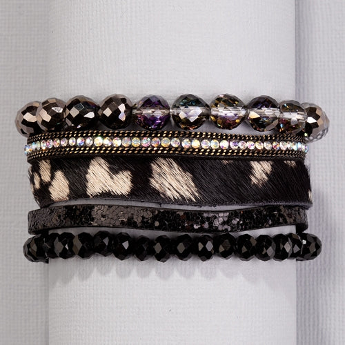 74729 - Leopard and Beaded Bracelet - Black