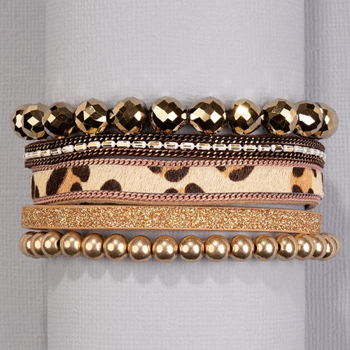 74729  - Leopard and Beaded Bracelet - Gold