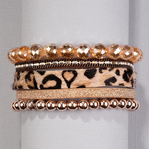 74729  - Leopard and Beaded Bracelet - Rose Gold