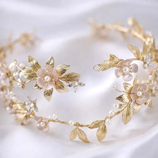 Wedding Hair Accessories - Gold Pearl and Crystal Bridal Headband / Tiara