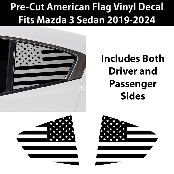 Quarter Window American Flag Vinyl Decal Stickers Fits Mazda 3 Sedan 2019 - 2025 - Bogar Tech Designs