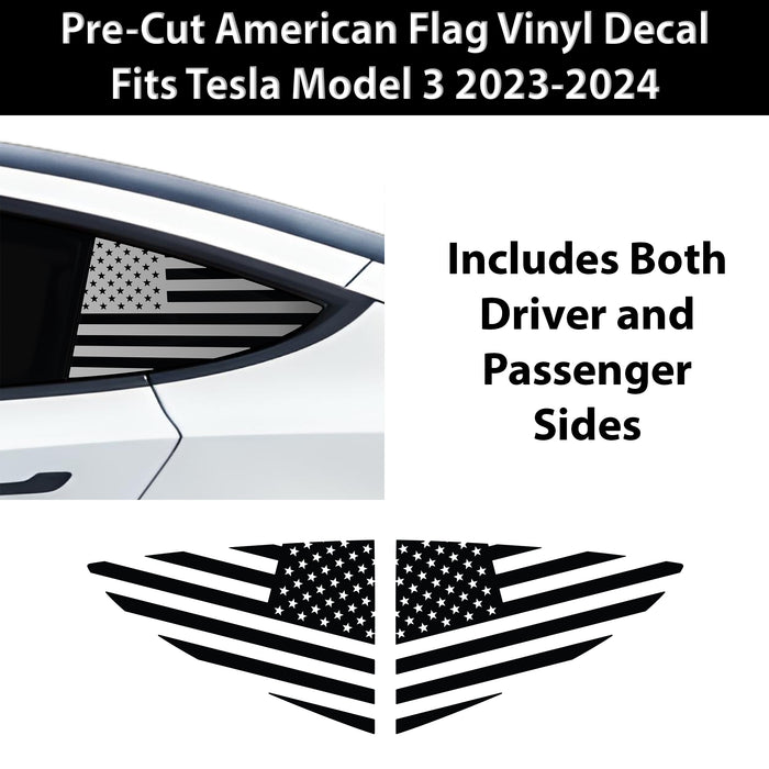 Quarter Window American Flag Vinyl Decal Stickers Fits Tesla Model 3 2023 - 2025 - Bogar Tech Designs