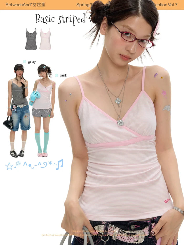 Basic striped vest top with emoji detail