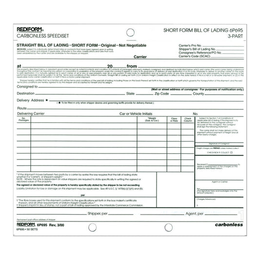 Bill of Lading Speediset Polypacks 6P695