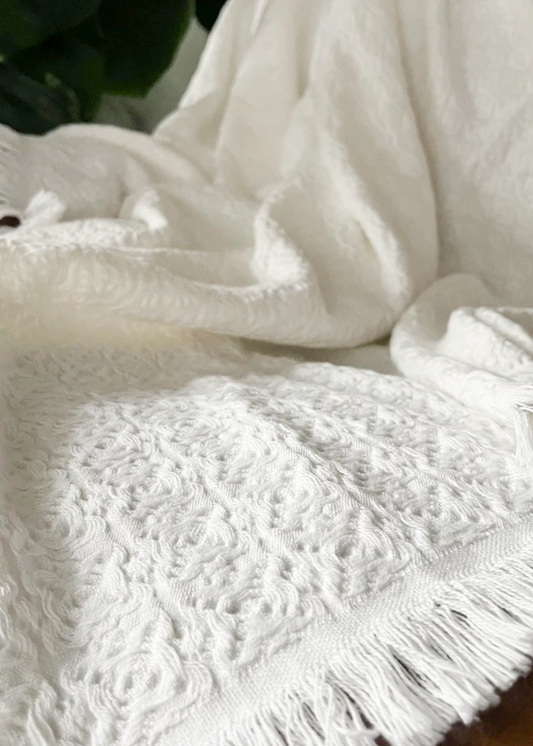 Blissful Bamboo Jacquard Throw-White