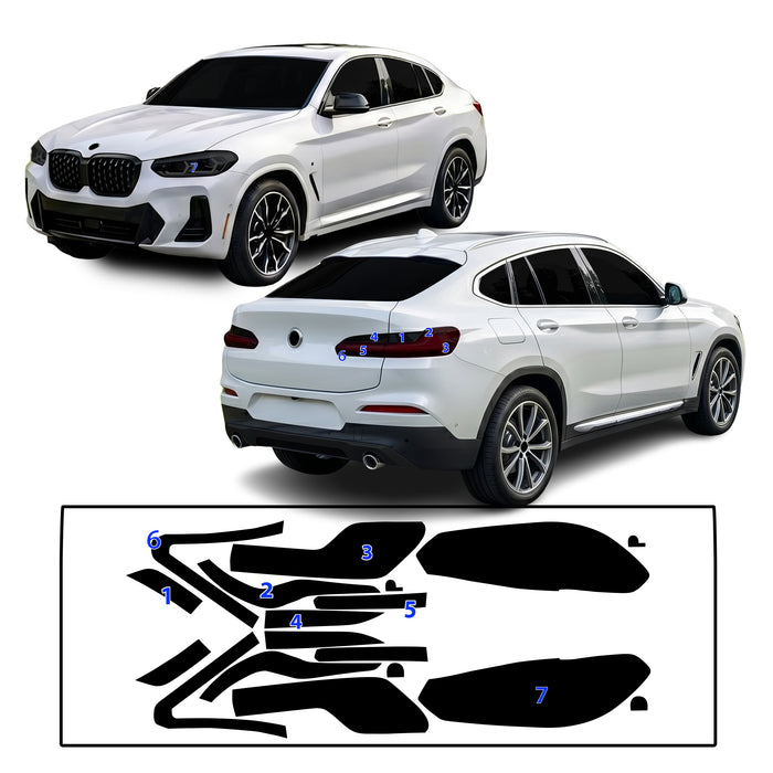 BMW X4 2022–2025 Dark Smoke Headlight & Taillight Tint Kit – Precut Vinyl Lens Overlays