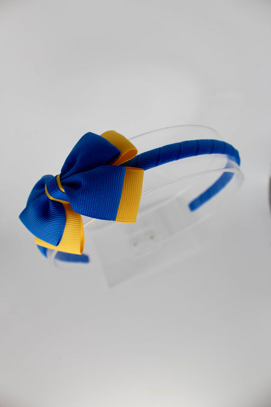 Bow School Hairband - Royal Blue and Yellow Gold