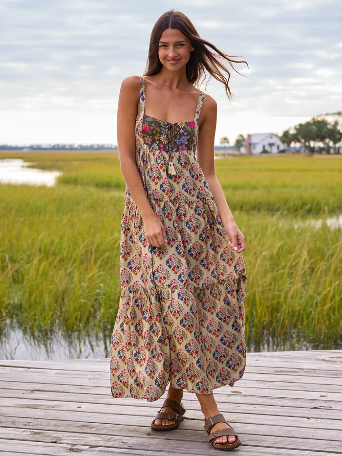 Cami Tie-Front Maxi Dress - Ditsy Diamonds Cream-view 4