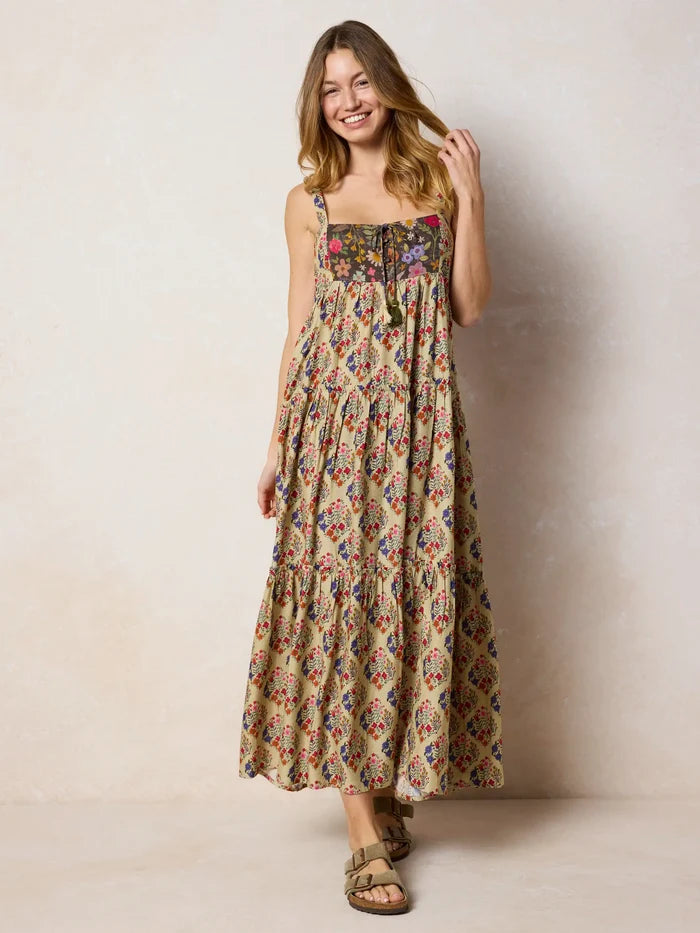Cami Tie-Front Maxi Dress - Ditsy Diamonds Cream-view 5