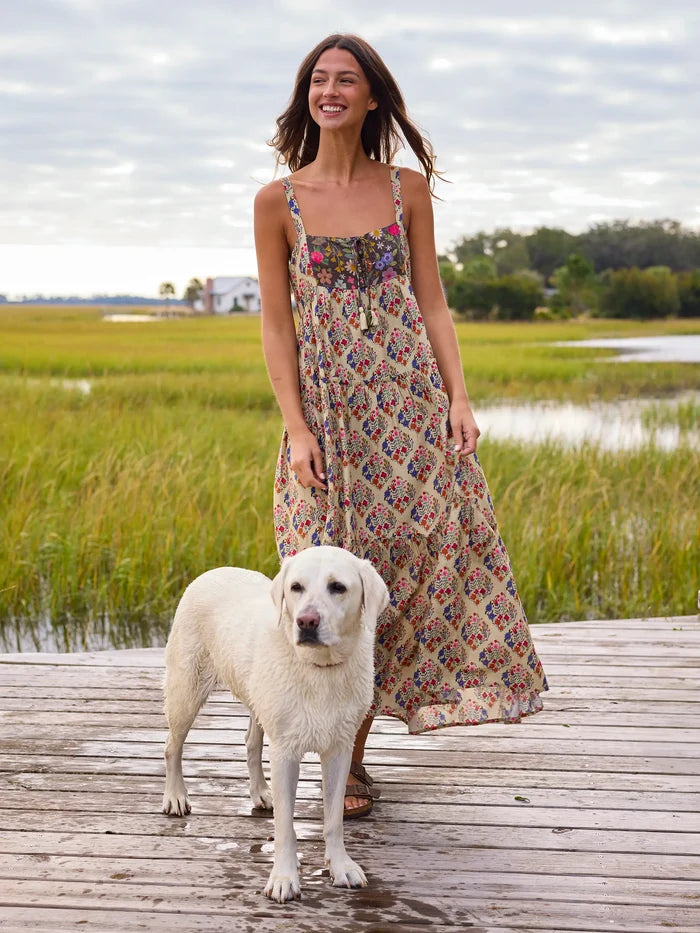 Cami Tie-Front Maxi Dress - Ditsy Diamonds Cream-view 6