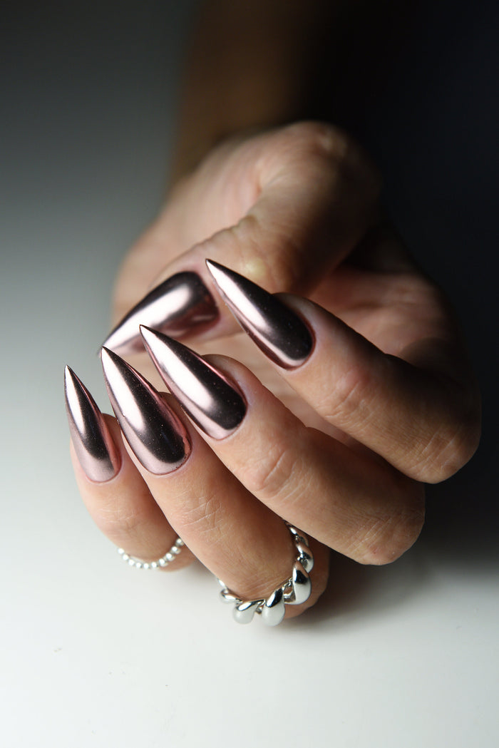 Chrome Pink Press On Nails – Handmade Reusable Glossy Set | Custom Shape