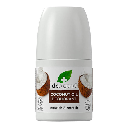 Dr. Organic Coconut Oil Deodorant 50ml. Roll-on for dry, sensitive skin.