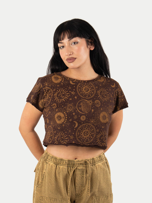 Cotton Celestial Crop Tee | Brown-Image 1