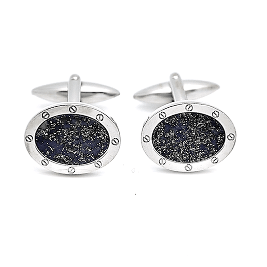 Dalaco lapis lazuli cufflinks for men with polished silver oval setting and stone detail
