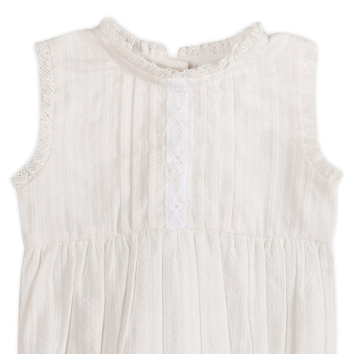 Darie Striped Dobby White Baby Romper Detail (Organic)