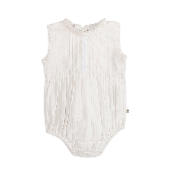 Darie Striped Dobby White Baby Romper Front (Organic)