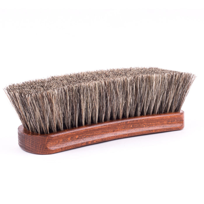 A Deluxe Wellington Horsehair Buffing Brush by KirbyAllison.com for shoe care.