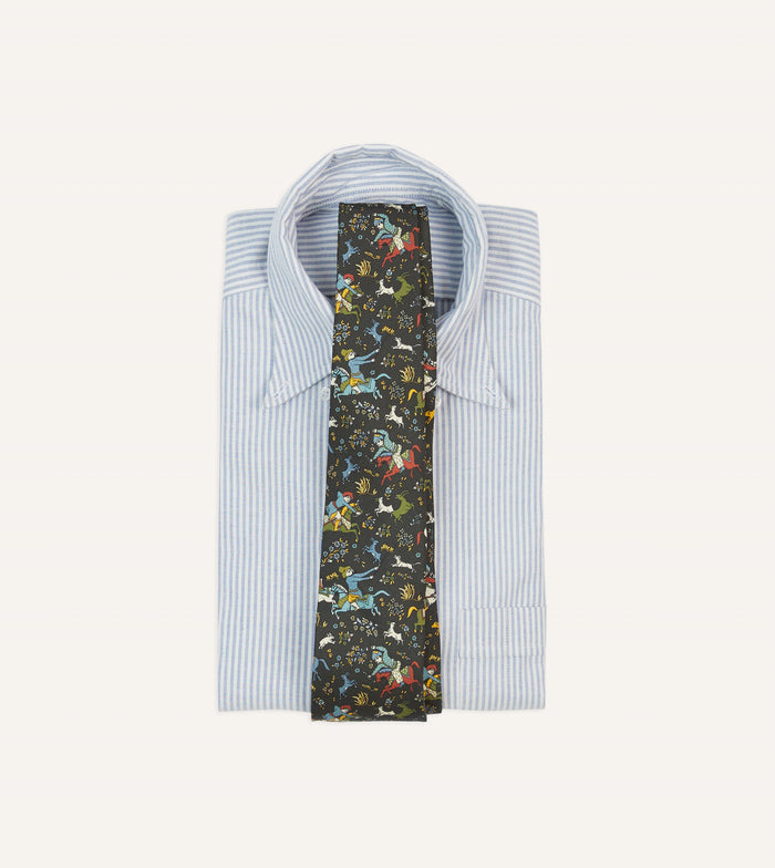 Drake's by A. Levine Black Mughal Print Silk Self Tipped Tie
