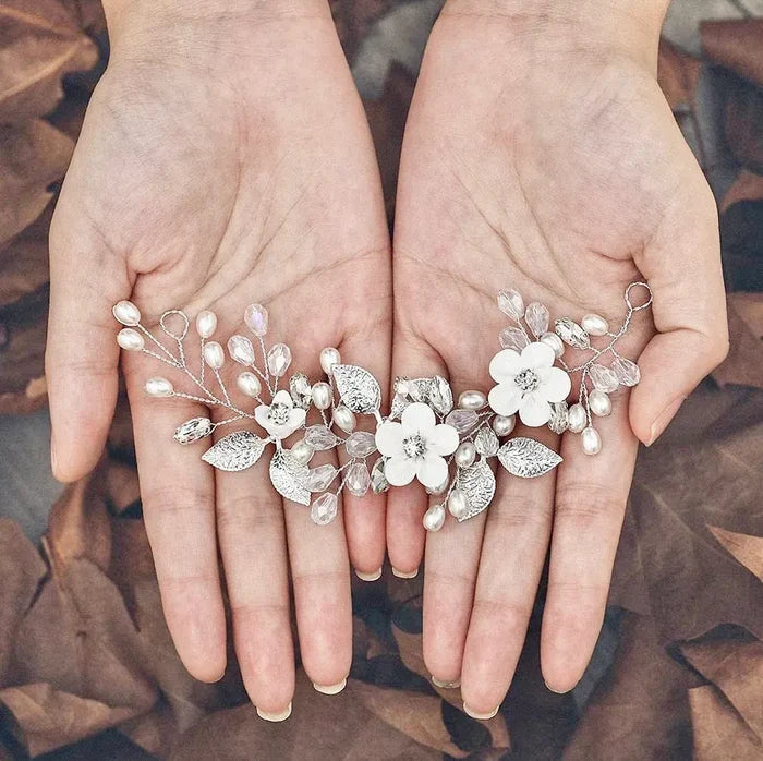 Wedding Hair Accessories - Ceramic Flowers Short Hair Vine