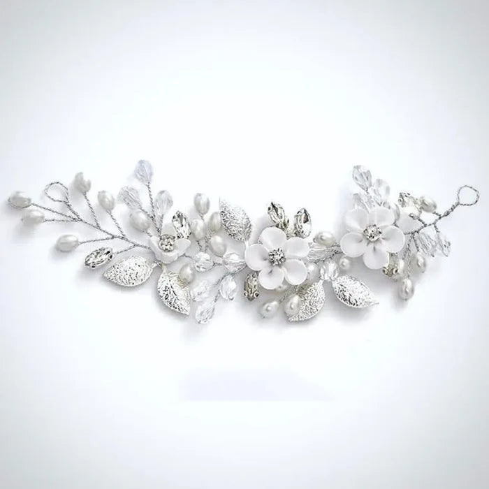 Wedding Hair Accessories - Ceramic Flowers Short Hair Vine