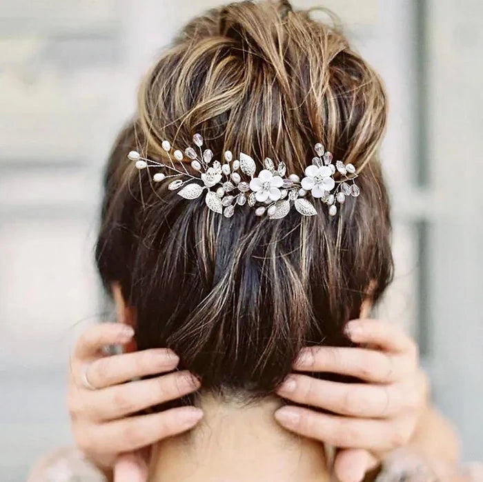 Wedding Hair Accessories - Ceramic Flowers Short Hair Vine
