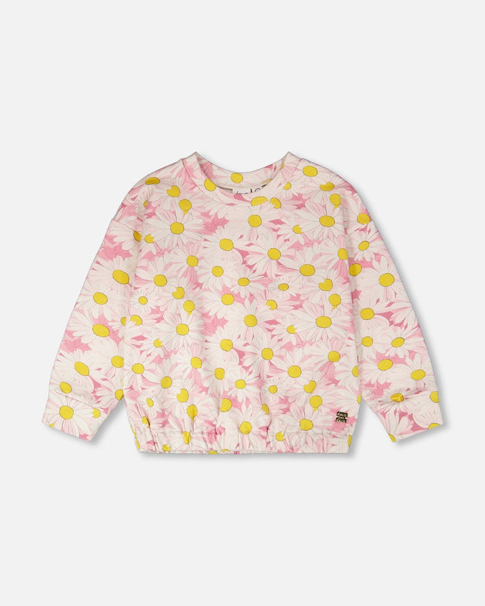 French Terry Sweatshirt Pink Printed Daisies-0