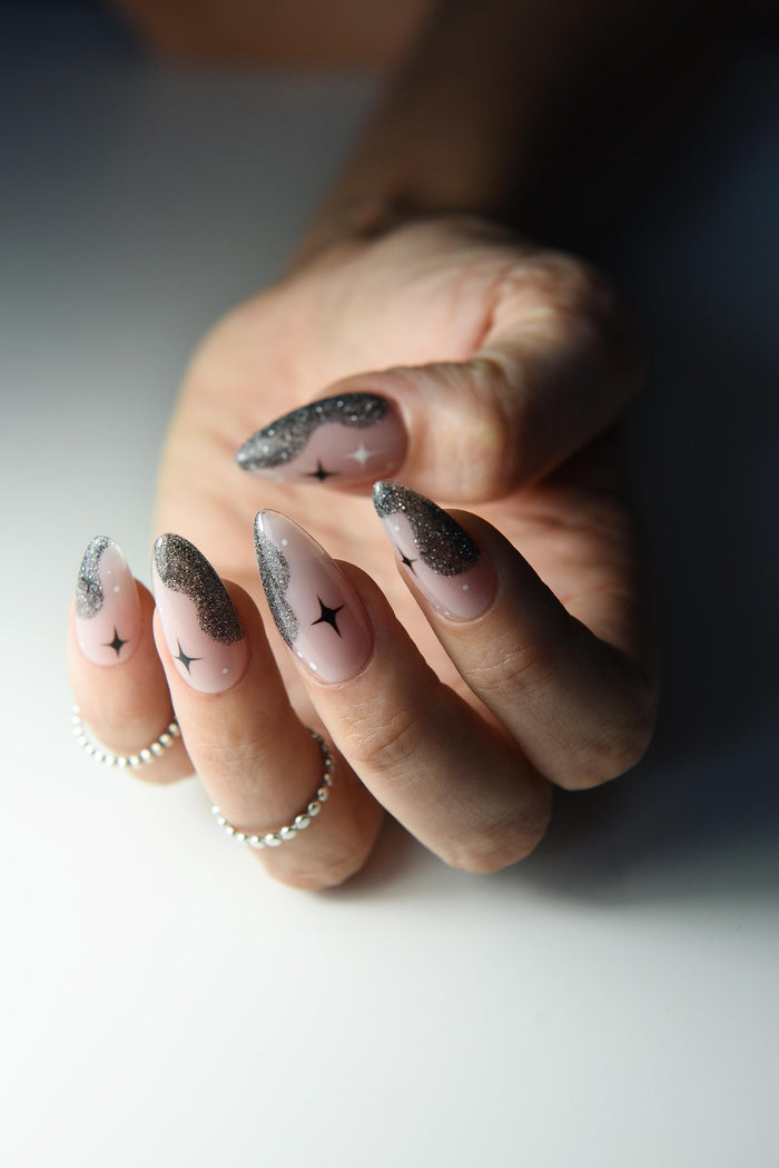 Galaxy Press-On Nails – Reflective Star Design | Handmade Reusable Set | Fall Cosmic Nails
