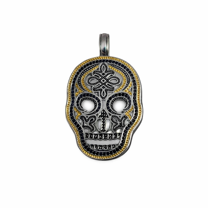 Gold and Silver Pave Skull Pendant and Chain