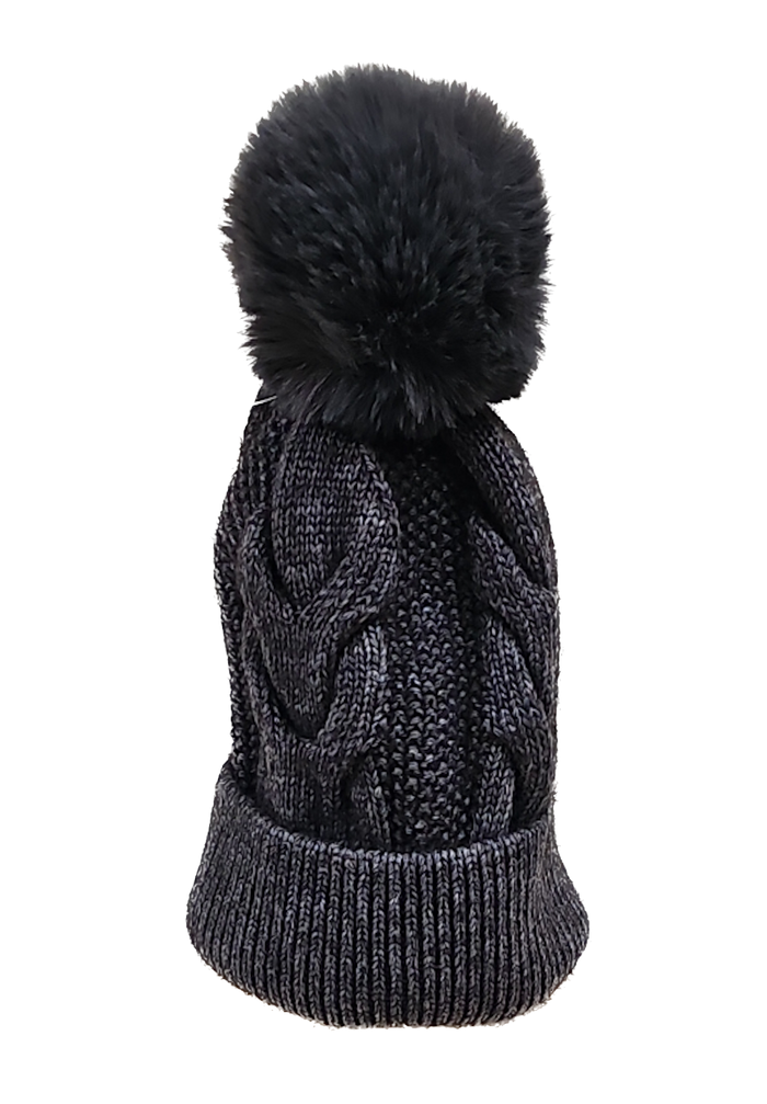 Grey Cable Knit Pom Pom Hat