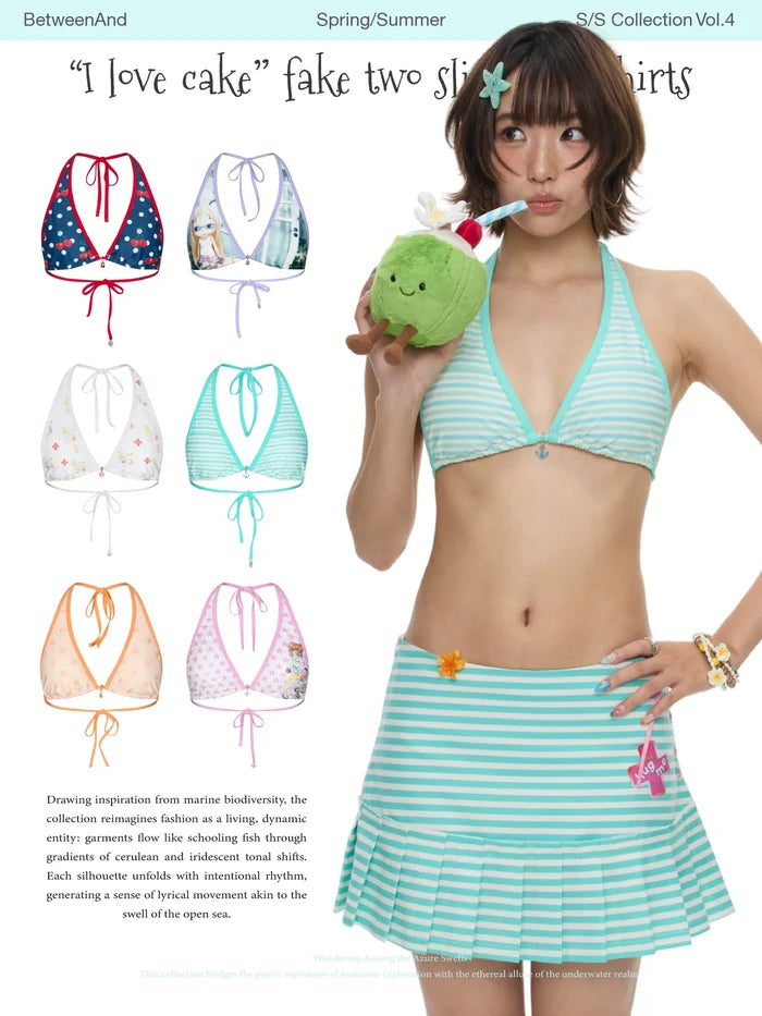 "I love cake" swimwear collection pendant bikini tops