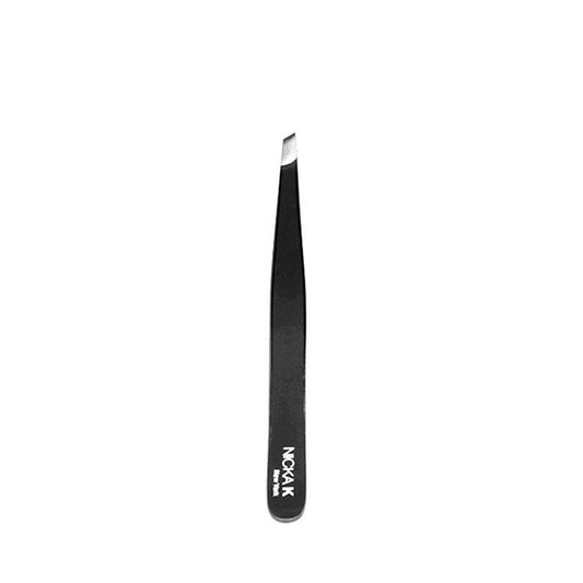 NICKA K black slant tip tweezers for eyebrows stainless steel precision angled grooming tool