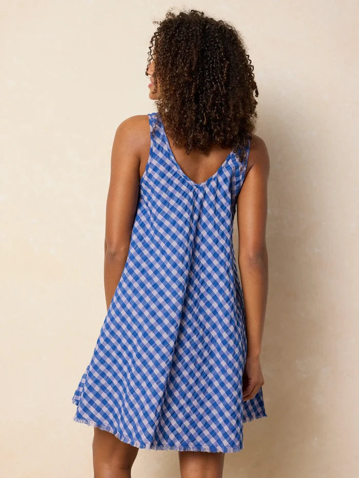 In The Moment Cotton Mini Dress - Blue Gingham-view 3